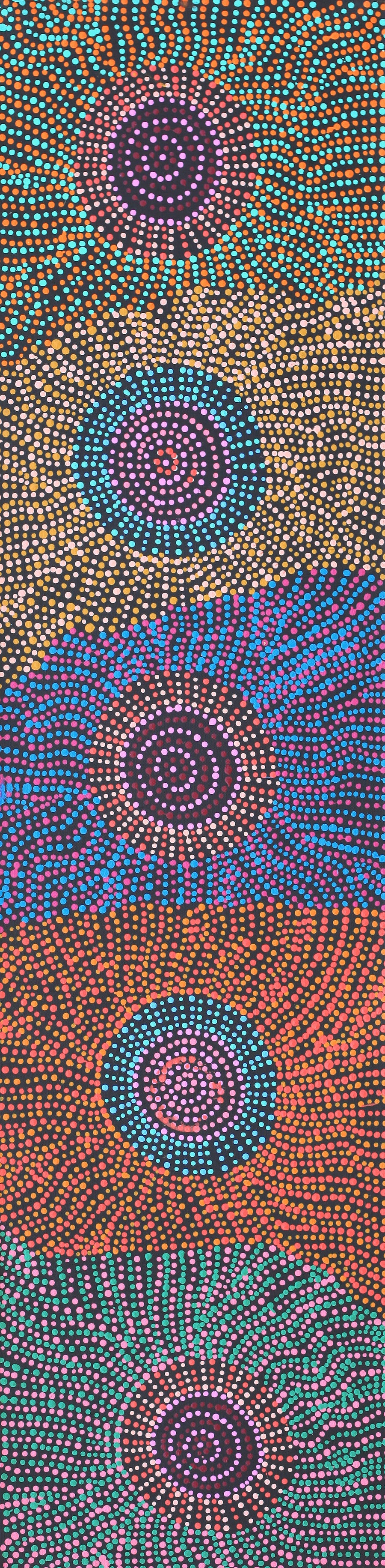 Aboriginal Artwork by Tina Napangardi Martin, Jinti-parnta Jukurrpa, 122x30cm