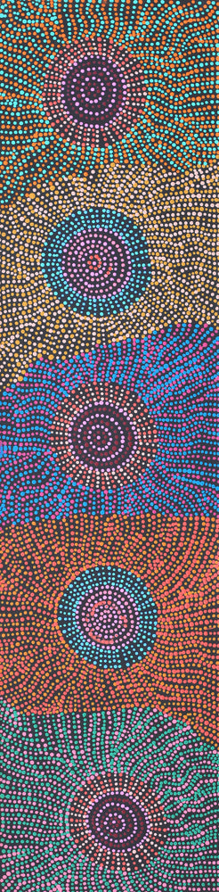 Aboriginal Artwork by Tina Napangardi Martin, Jinti-parnta Jukurrpa, 122x30cm