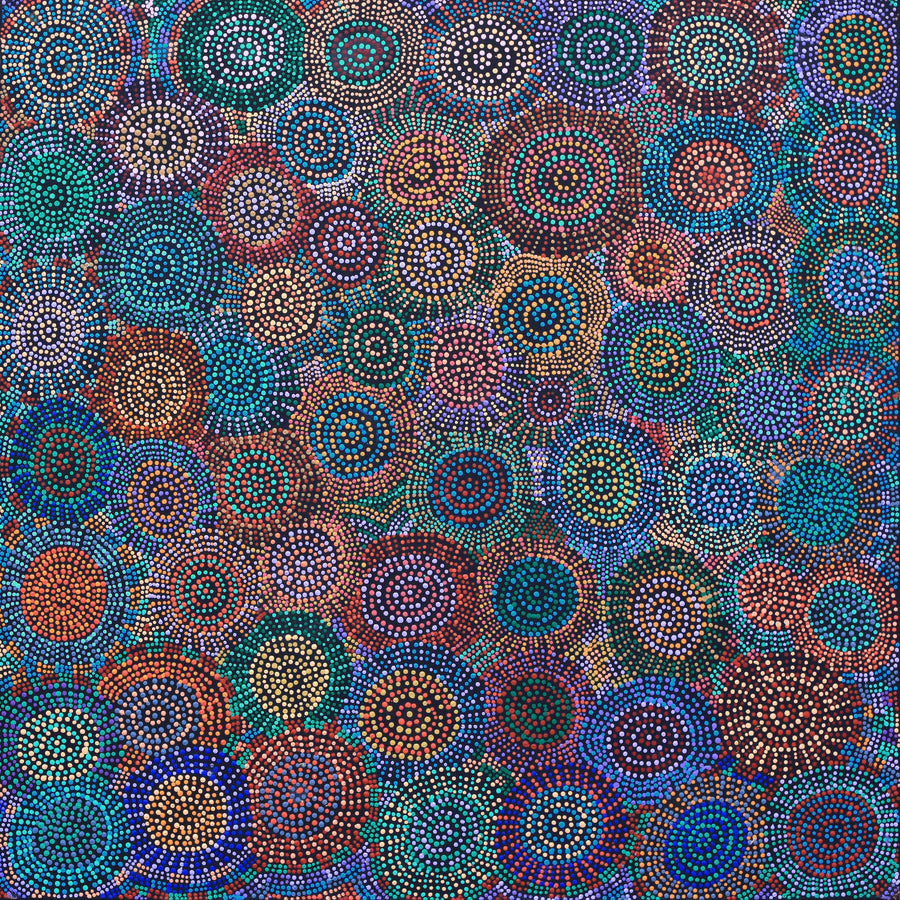 Aboriginal Artwork by Tina Napangardi Martin, Jinti-parnta Jukurrpa, 107x107cm
