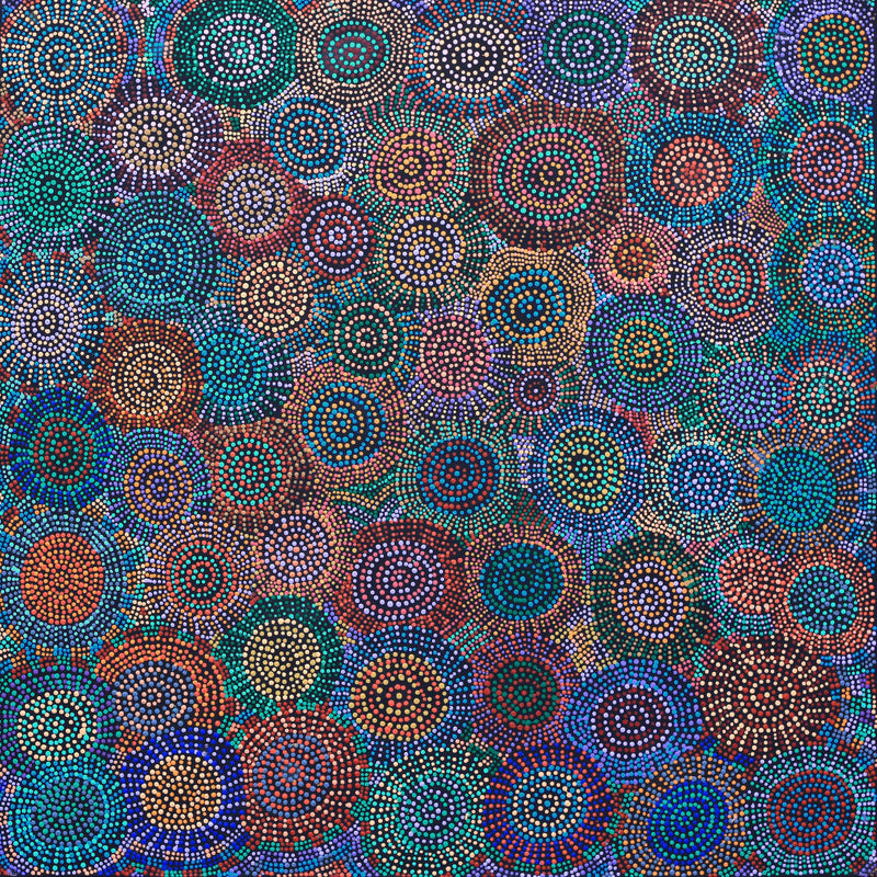 Aboriginal Artwork by Tina Napangardi Martin, Jinti-parnta Jukurrpa, 107x107cm