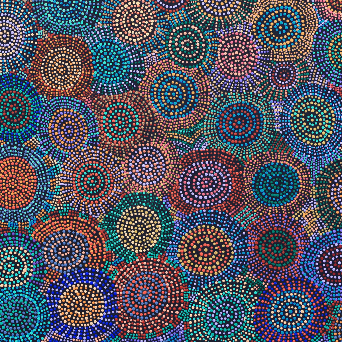 Aboriginal Artwork by Tina Napangardi Martin, Jinti-parnta Jukurrpa, 107x107cm