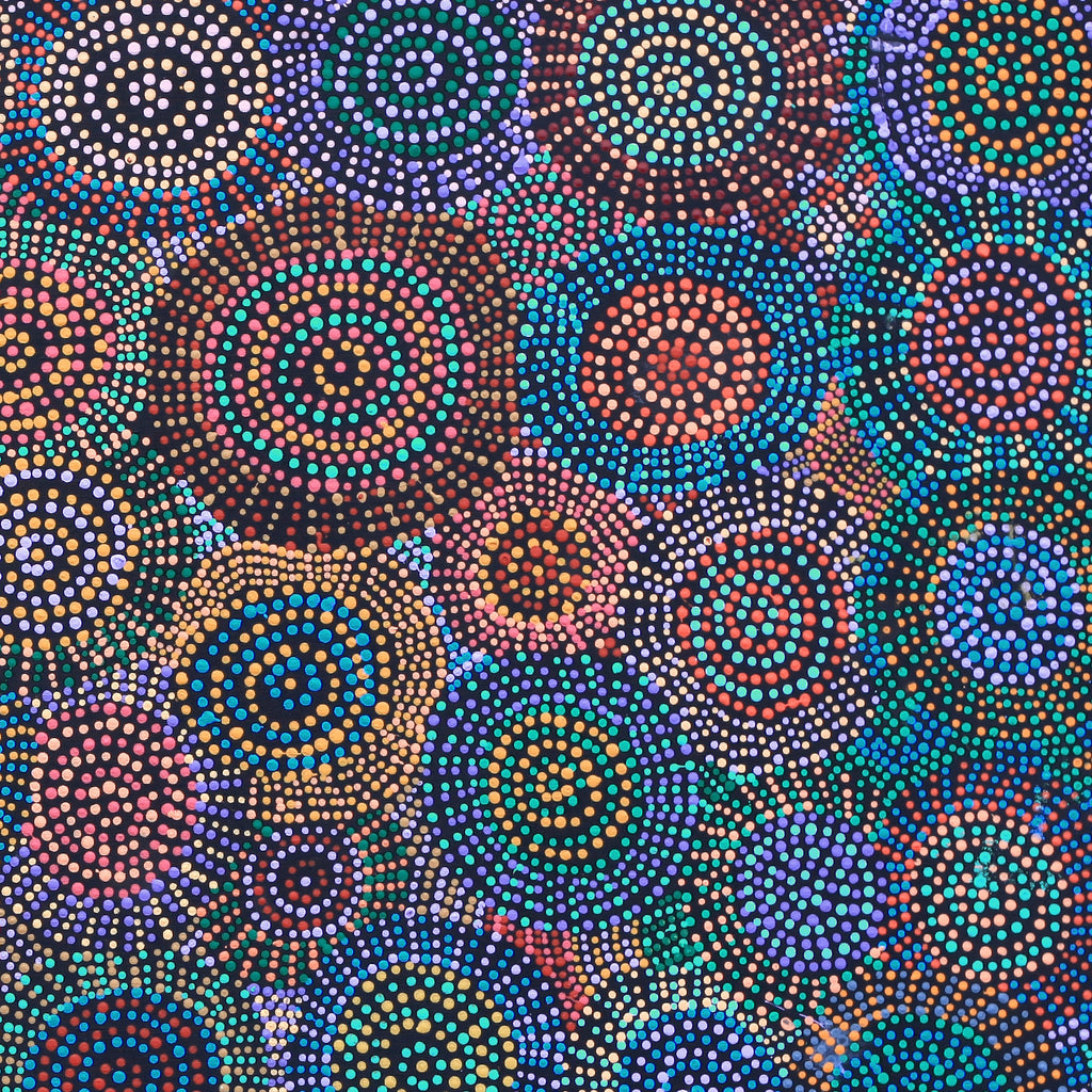 Aboriginal Artwork by Tina Napangardi Martin, Jinti-parnta Jukurrpa, 107x107cm
