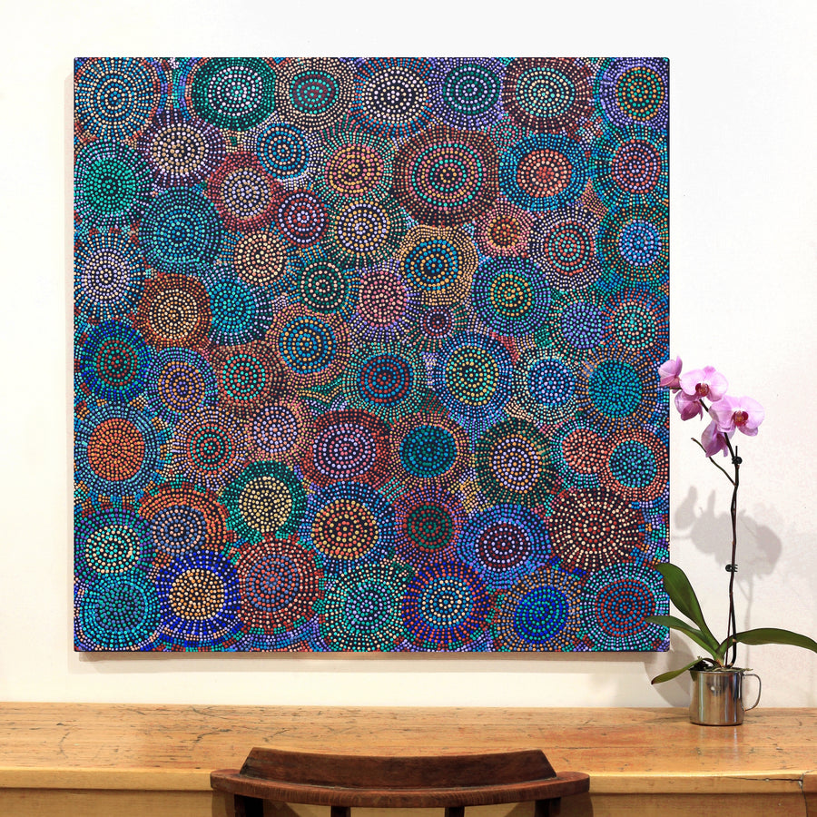 Aboriginal Artwork by Tina Napangardi Martin, Jinti-parnta Jukurrpa, 107x107cm
