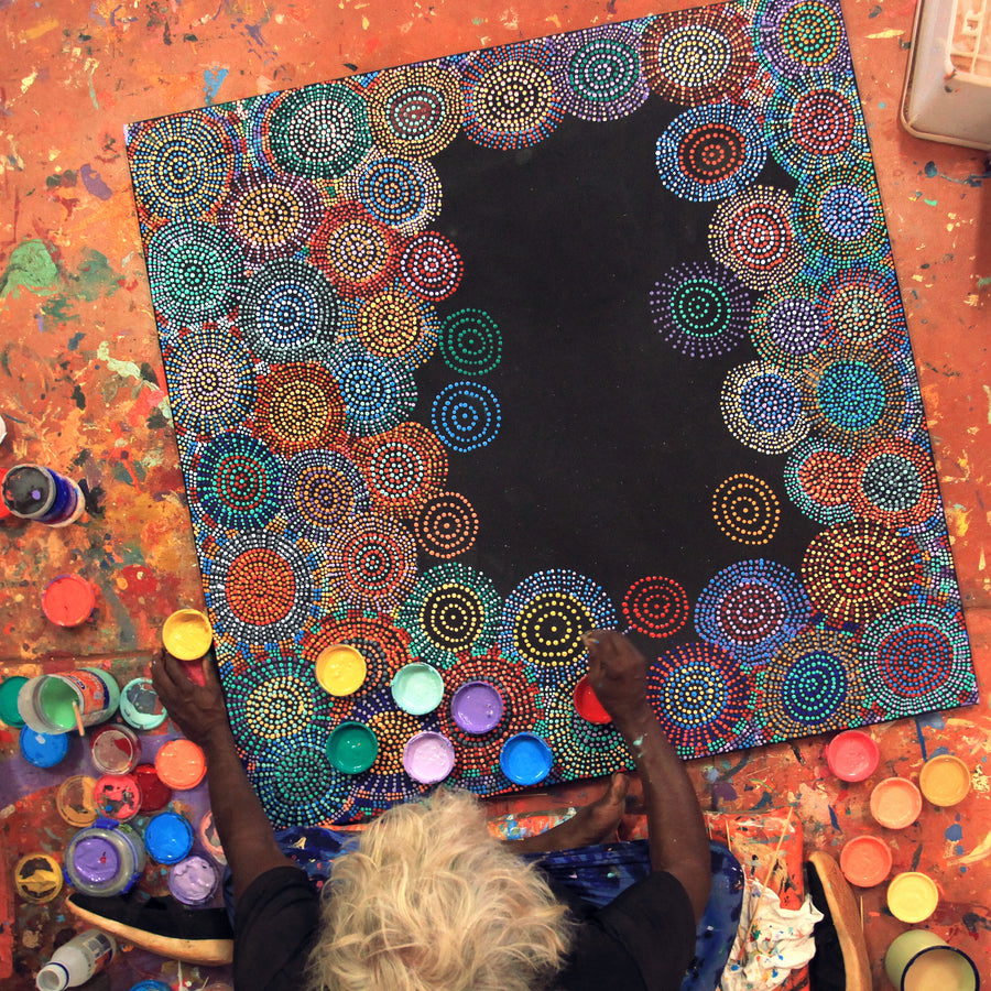 Aboriginal Artwork by Tina Napangardi Martin, Jinti-parnta Jukurrpa, 107x107cm