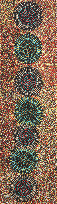 Aboriginal Artwork by Tina Napangardi Martin, Jinti-parnta Jukurrpa, 107x30cm