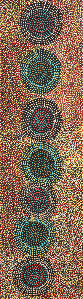 Aboriginal Artwork by Tina Napangardi Martin, Jinti-parnta Jukurrpa, 107x30cm