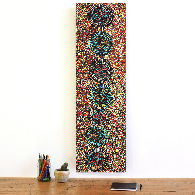 Aboriginal Artwork by Tina Napangardi Martin, Jinti-parnta Jukurrpa, 107x30cm