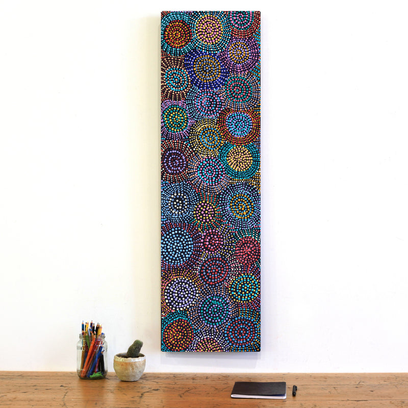 Aboriginal Artwork by Tina Napangardi Martin, Jinti-parnta Jukurrpa, 107x30cm