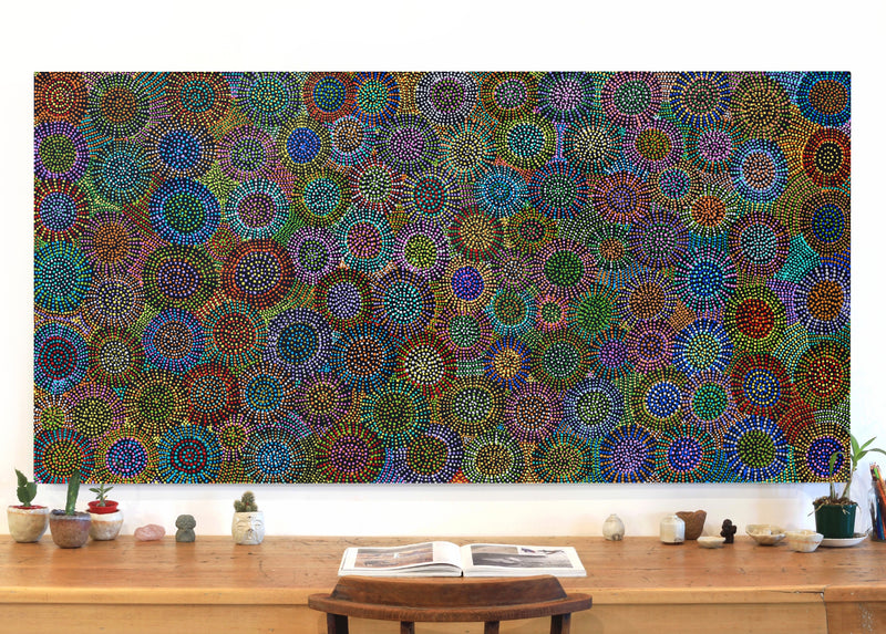 Aboriginal Artwork by Tina Napangardi Martin, Jinti-parnta Jukurrpa, 182x91cm