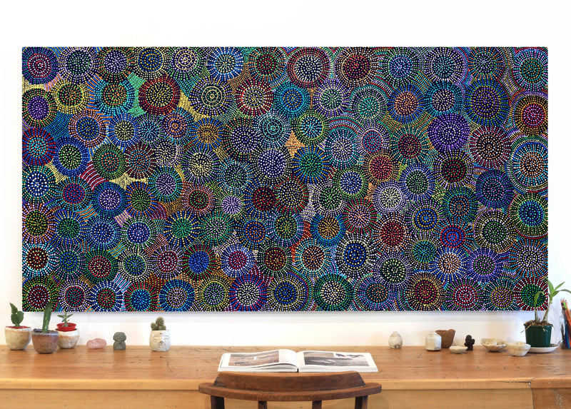 Aboriginal Artwork by Tina Napangardi Martin, Jinti-parnta Jukurrpa, 182x91cm