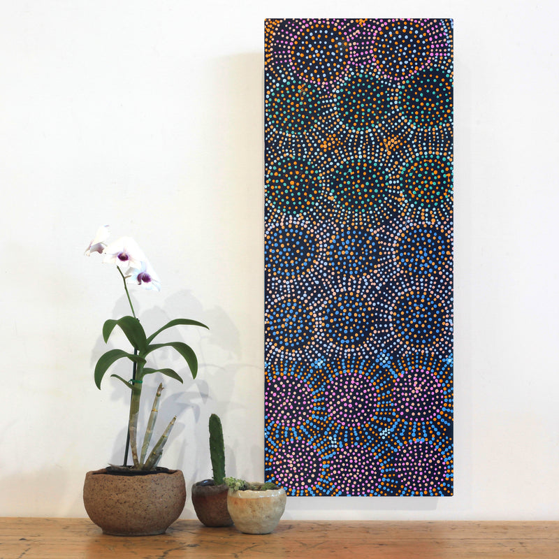 Aboriginal Artwork by Tina Napangardi Martin, Jinti-parnta Jukurrpa, 76x30cm