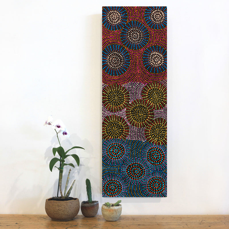 Aboriginal Artwork by Tina Napangardi Martin, Jinti-parnta Jukurrpa, 91x30cm