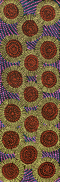 Aboriginal Artwork by Tina Napangardi Martin, Jinti-parnta Jukurrpa, 91x30cm