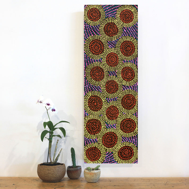 Aboriginal Artwork by Tina Napangardi Martin, Jinti-parnta Jukurrpa, 91x30cm
