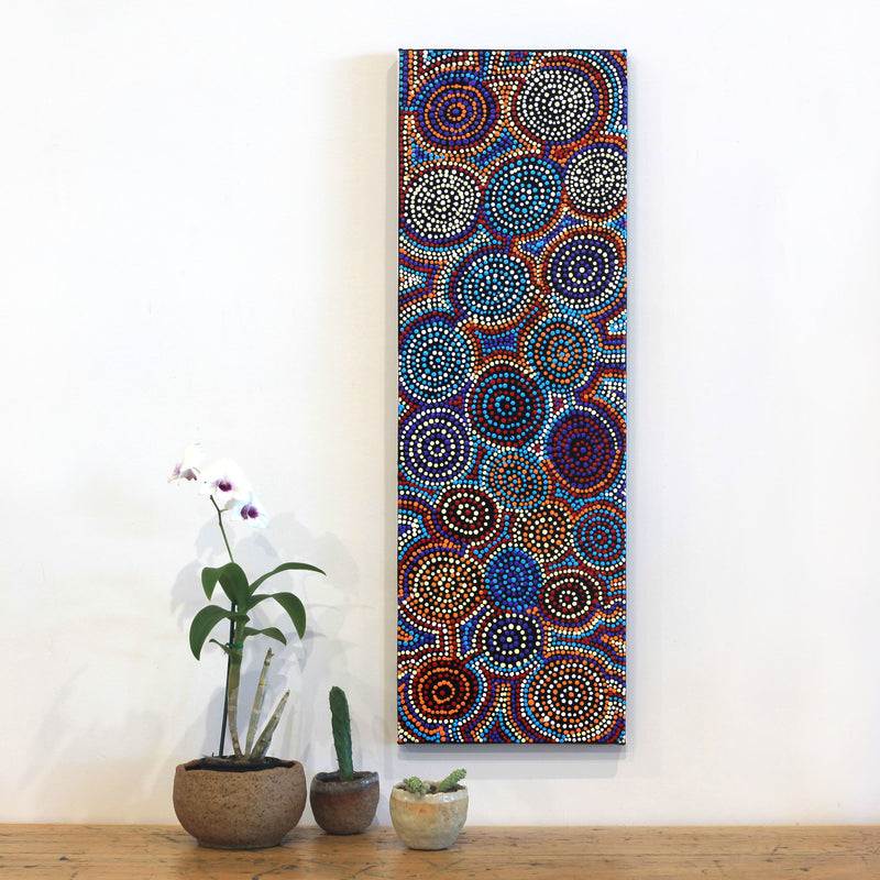 Aboriginal Artwork by Tina Napangardi Martin, Jinti-parnta Jukurrpa, 91x30cm