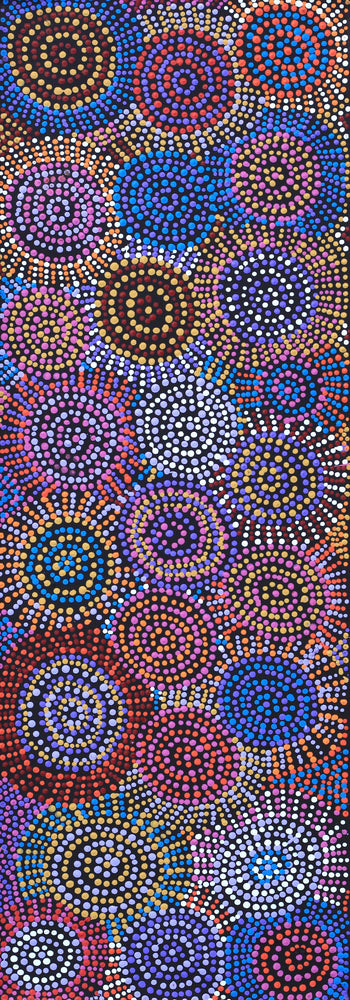 Aboriginal Artwork by Tina Napangardi Martin, Jinti-parnta Jukurrpa, 91x30cm