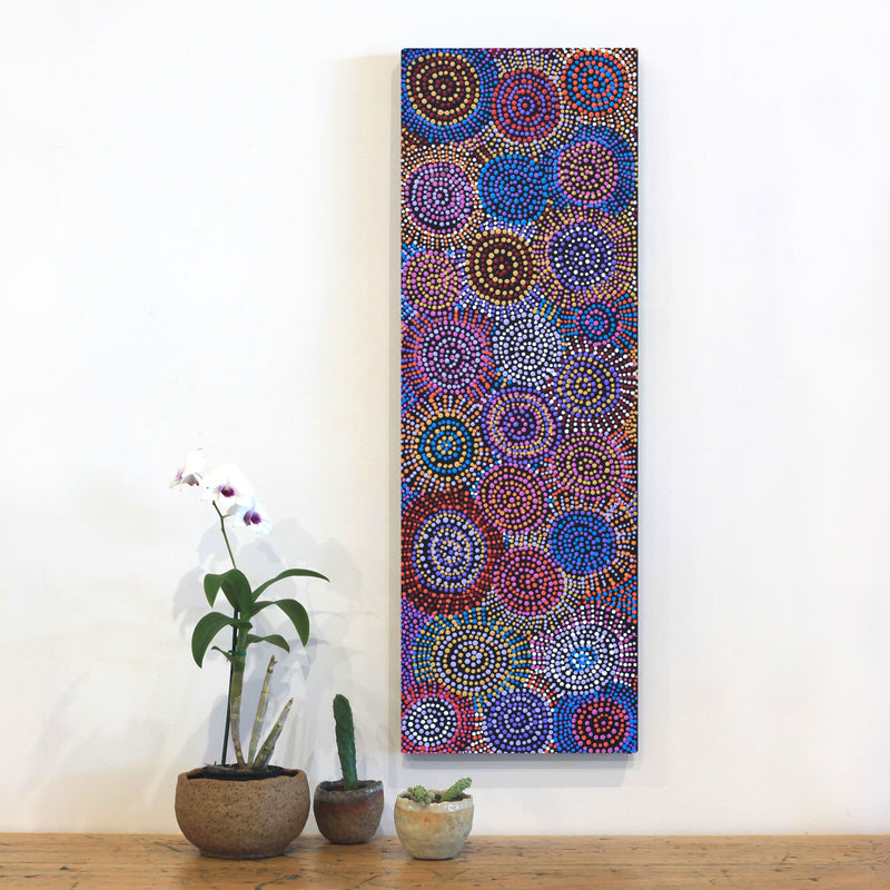Aboriginal Artwork by Tina Napangardi Martin, Jinti-parnta Jukurrpa, 91x30cm