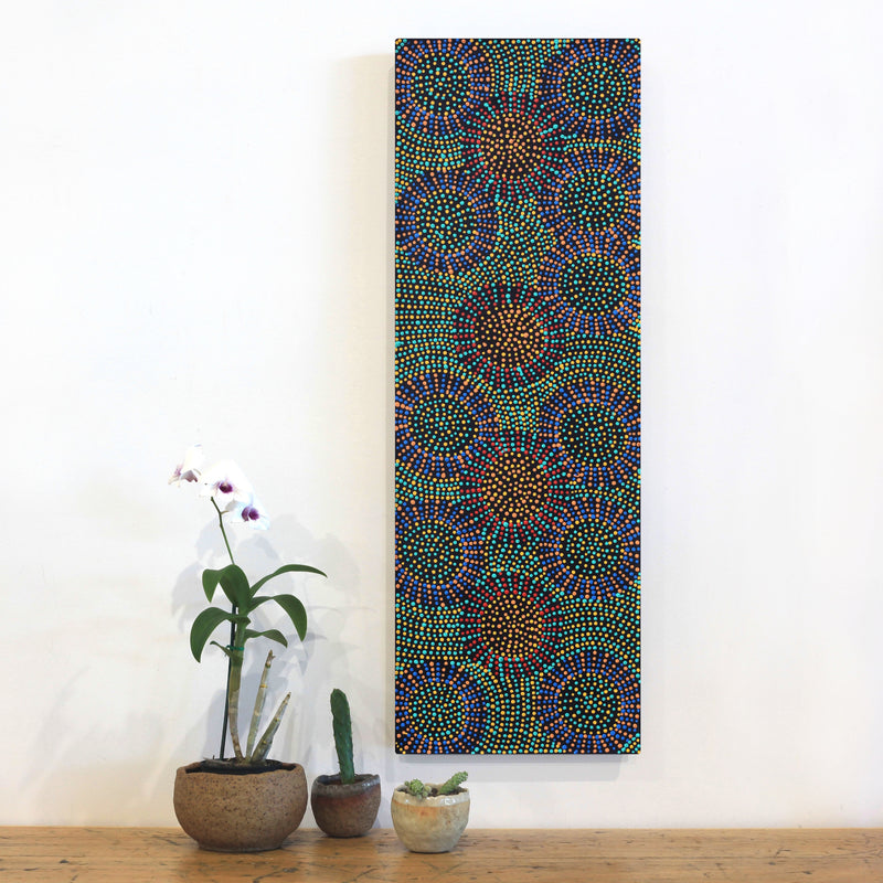 Aboriginal Artwork by Tina Napangardi Martin, Jinti-parnta Jukurrpa, 91x30cm