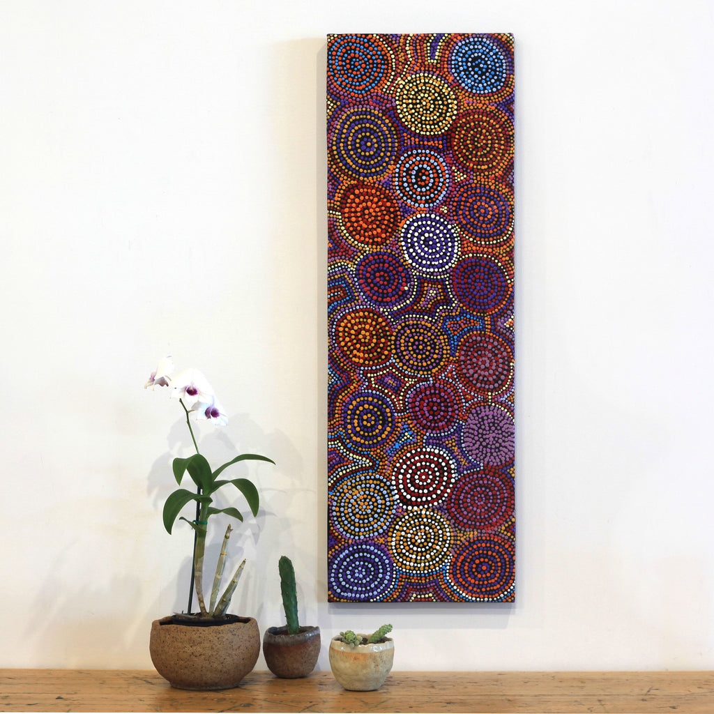 Aboriginal Artwork by Tina Napangardi Martin, Jinti-parnta Jukurrpa, 91x30cm