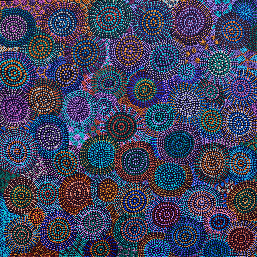 Aboriginal Artwork by Tina Napangardi Martin, Jinti-parnta Jukurrpa, 91x91cm
