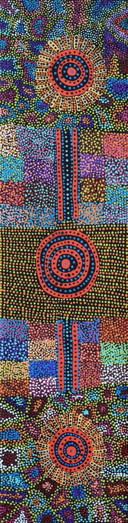Aboriginal Artwork by Tina Napangardi Martin, Jinti-parnta Jukurrpa, 122x30cm