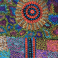 Aboriginal Artwork by Tina Napangardi Martin, Jinti-parnta Jukurrpa, 122x30cm
