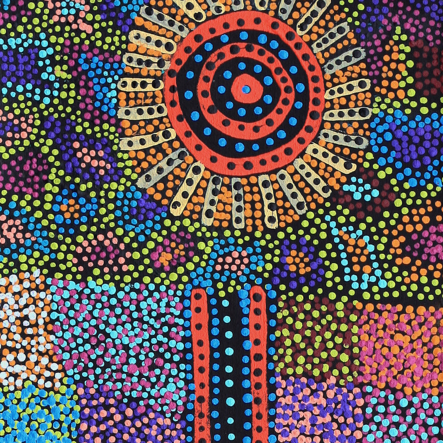 Aboriginal Artwork by Tina Napangardi Martin, Jinti-parnta Jukurrpa, 122x30cm