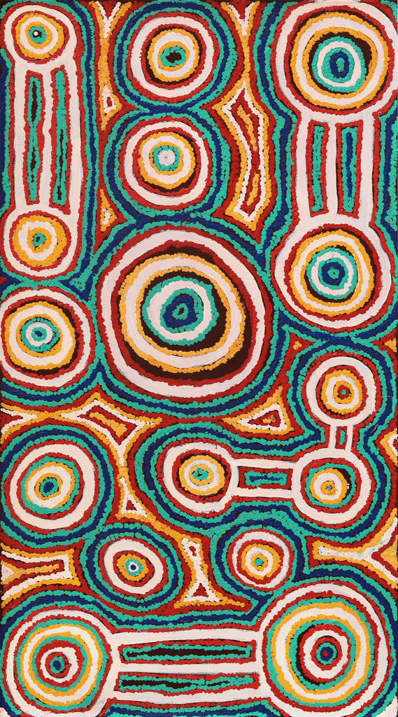 Aboriginal Artwork by Tinpulya Mervyn, Waru at Watarru, 90x50cm