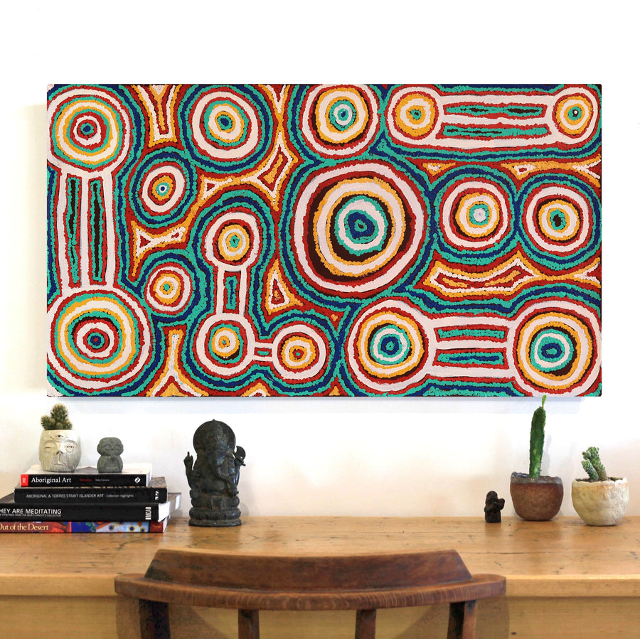 Aboriginal Artwork by Tinpulya Mervyn, Waru at Watarru, 90x50cm
