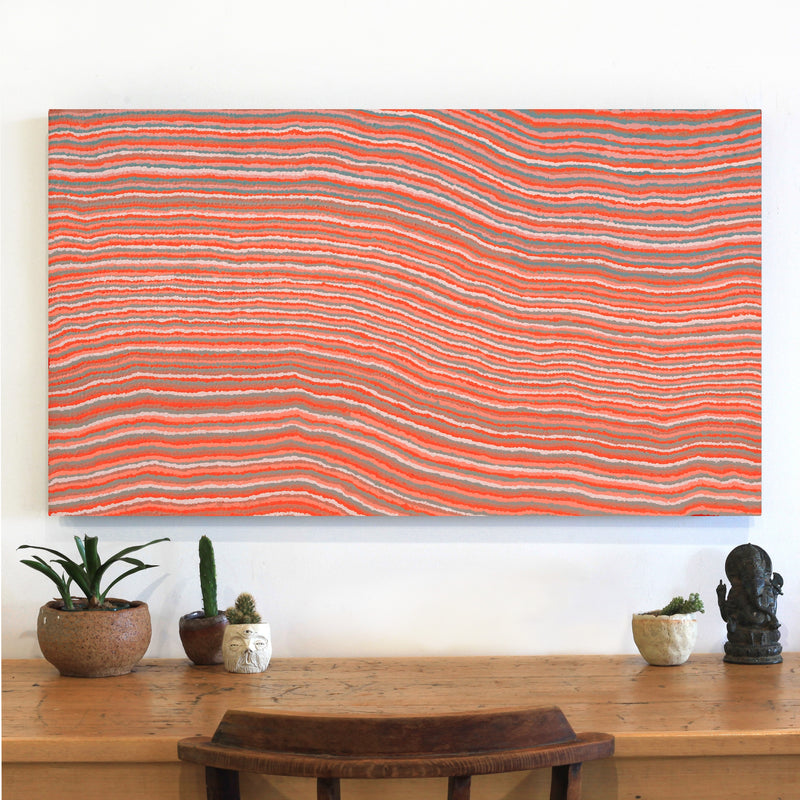 Aboriginal Artwork by Topsy Napurrurla Fisher, Ngapa Jukurrpa (Water Dreaming) - Puyurru, 107x61cm