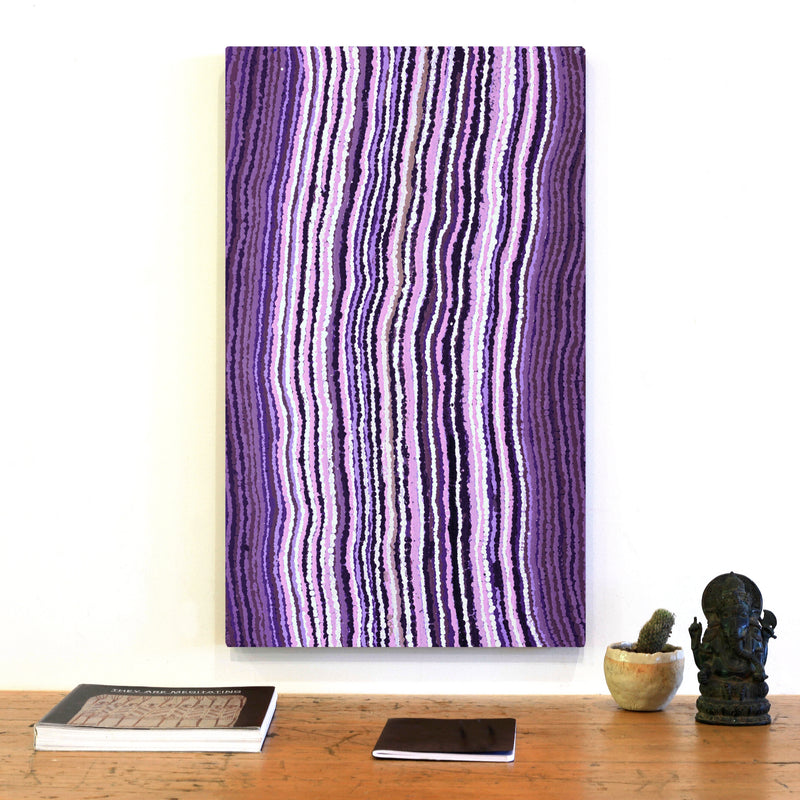 Aboriginal Artwork by Topsy Napurrurla Fisher, Ngapa Jukurrpa (Water Dreaming) - Puyurru, 76x41cm