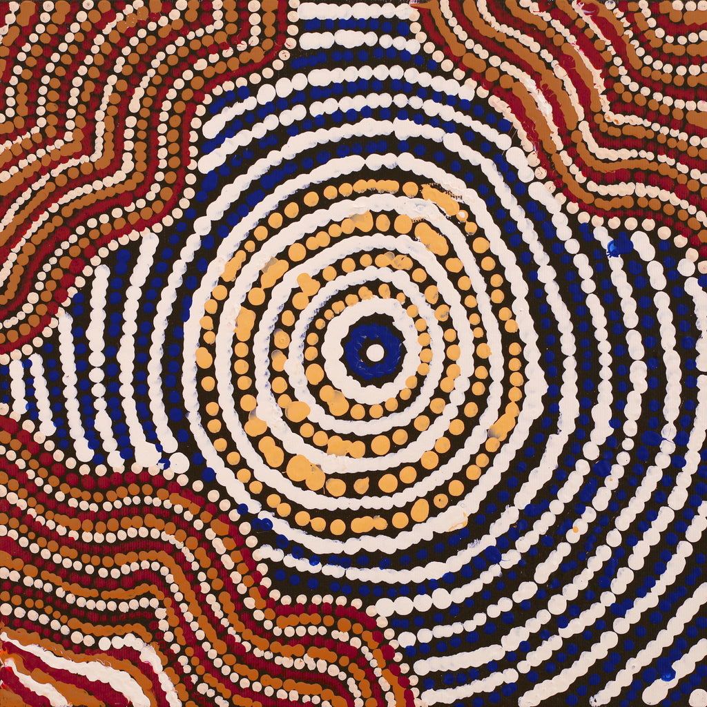 Aboriginal Artwork by Trevina Nakamarra Gibson, Ngapa Jukurrpa (Water Dreaming) -  Puyurru, 30x30cm - ART ARK®