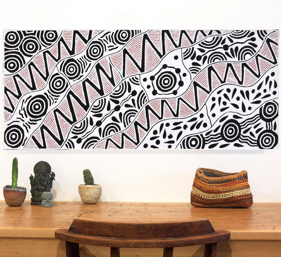 Aboriginal Artwork by Ursula Napangardi Hudson, Pikilyi Jukurrpa (Vaughan Springs Dreaming), 107x46cm