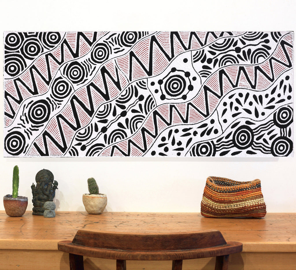 Aboriginal Art by Ursula Napangardi Hudson, Pikilyi Jukurrpa (Vaughan Springs Dreaming), 107x46cm - ART ARK®