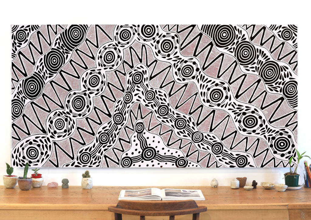Aboriginal Artwork by Ursula Napangardi Hudson, Pikilyi Jukurrpa (Vaughan Springs Dreaming), 183x91cm