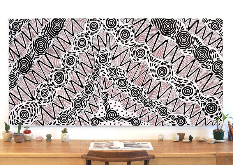 Aboriginal Artwork by Ursula Napangardi Hudson, Pikilyi Jukurrpa (Vaughan Springs Dreaming), 183x91cm