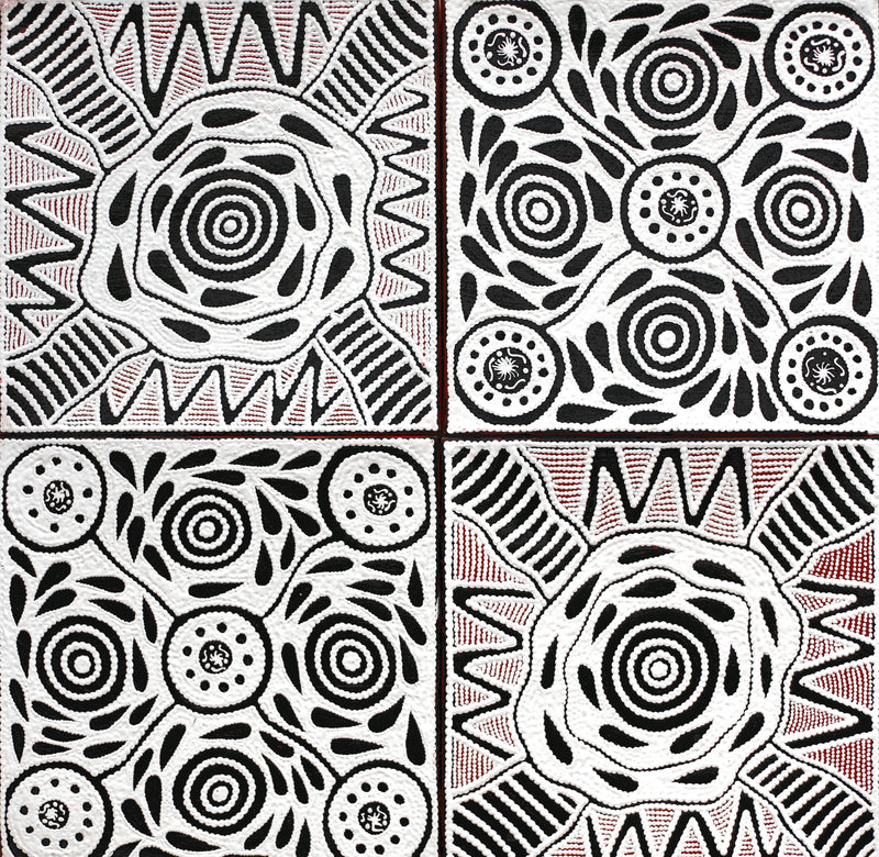 Aboriginal Artwork by Ursula Napangardi Hudson, Pikilyi Jukurrpa group of four 30x30cm