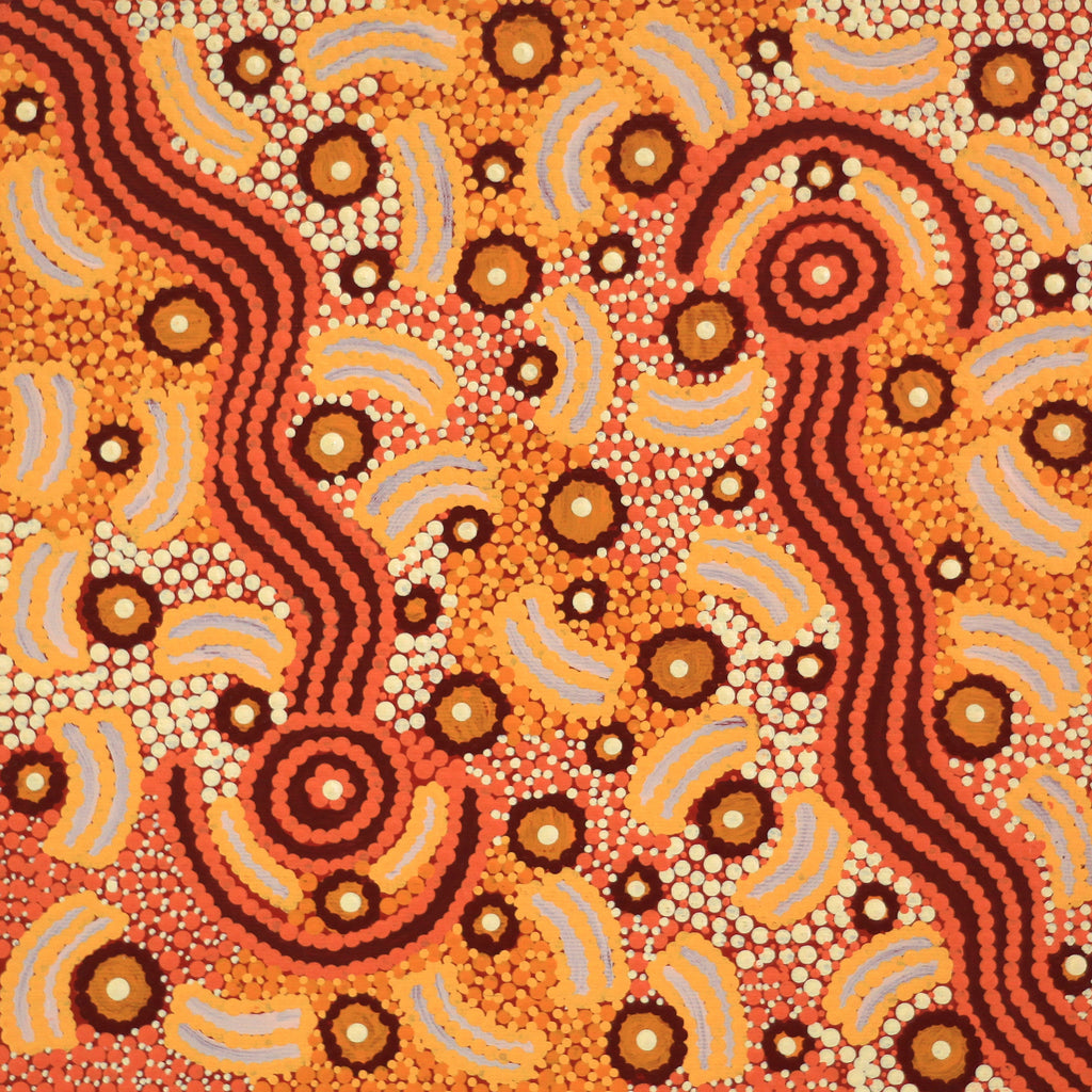 Aboriginal Artwork by Ursula Nampijinpa Collins, Ngapa Jukurrpa (Water Dreaming) - Pirlinyarnu, 30x30cm
