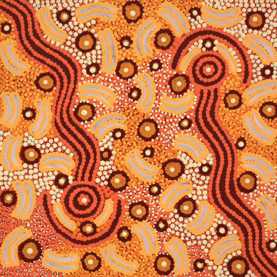 Aboriginal Artwork by Ursula Nampijinpa Collins, Ngapa Jukurrpa (Water Dreaming) - Pirlinyarnu, 30x30cm
