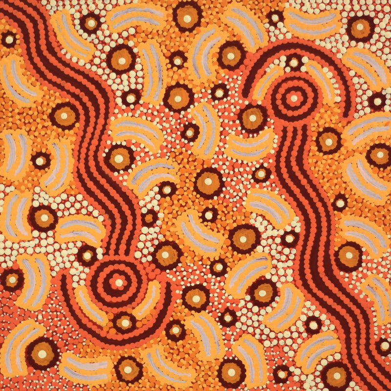 Aboriginal Artwork by Ursula Nampijinpa Collins, Ngapa Jukurrpa (Water Dreaming) - Pirlinyarnu, 30x30cm