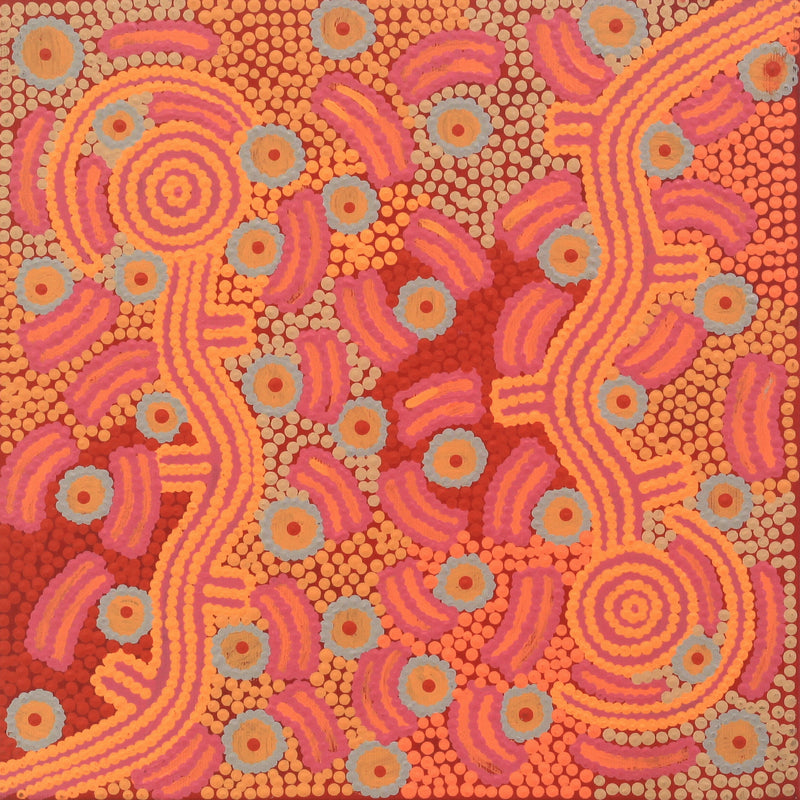 Aboriginal Artwork by Ursula Nampijinpa Collins, Ngapa Jukurrpa (Water Dreaming) - Pirlinyarnu, 30x30cm