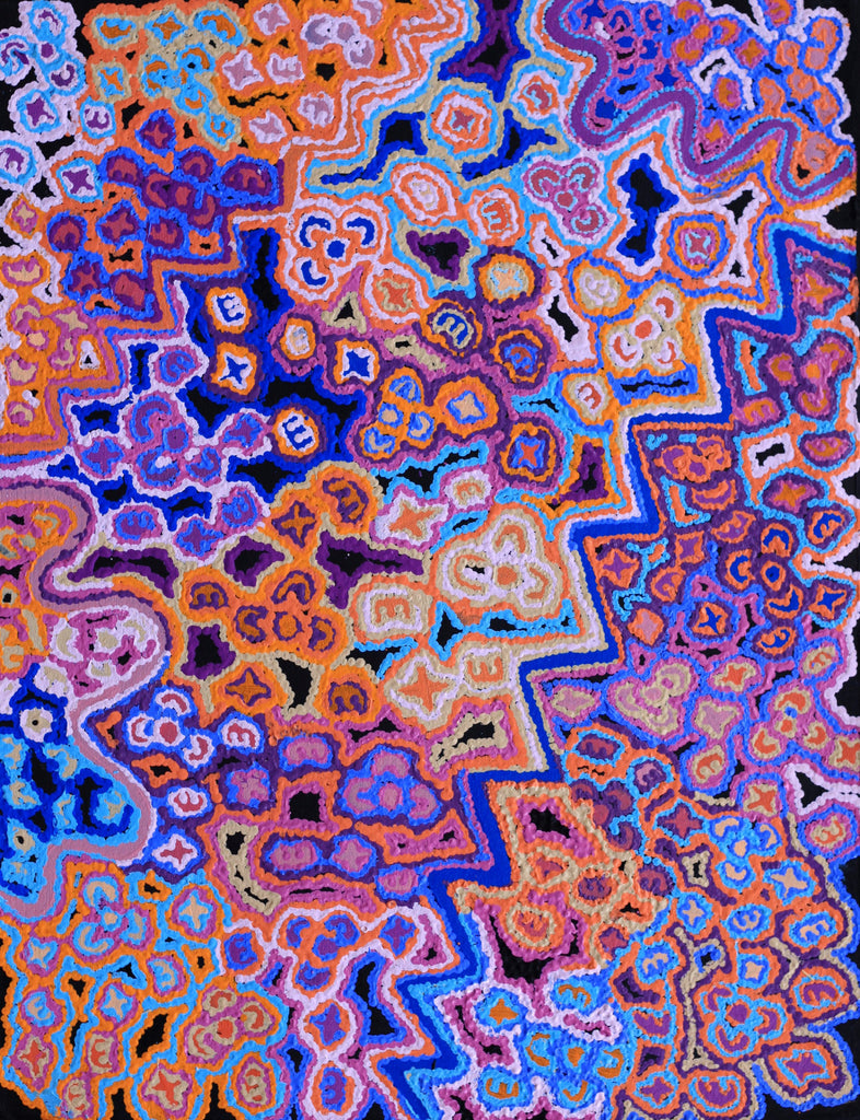 Aboriginal Artwork by Valerie Napurrurla Morris, Ngatijirri Jukurrpa (Budgerigar Dreaming), 61x46cm