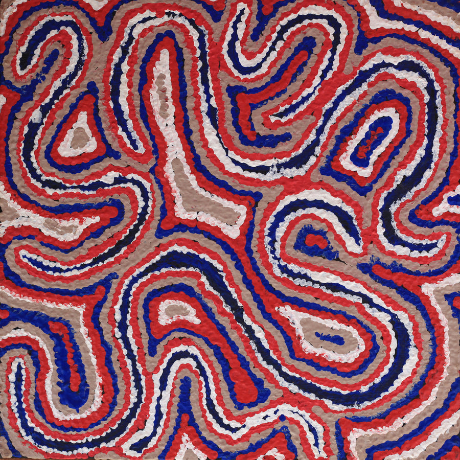 Aboriginal Artwork by Valerie Napurrurla Morris, Lukarrara Jukurrpa (Desert Fringe-rush Seed Dreaming), 30x30cm