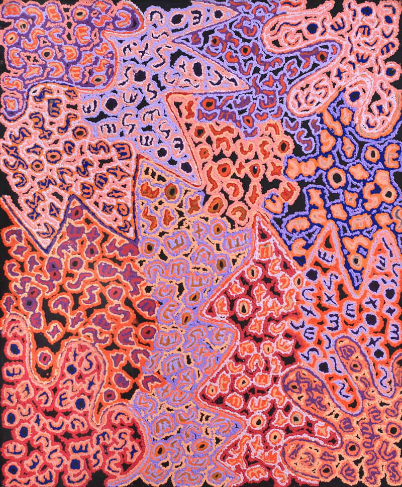 Aboriginal Artwork by Valerie Napurrurla Morris, Ngatijirri Jukurrpa (Budgerigar Dreaming), 91x76cm