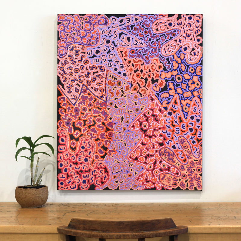 Aboriginal Artwork by Valerie Napurrurla Morris, Ngatijirri Jukurrpa (Budgerigar Dreaming), 91x76cm