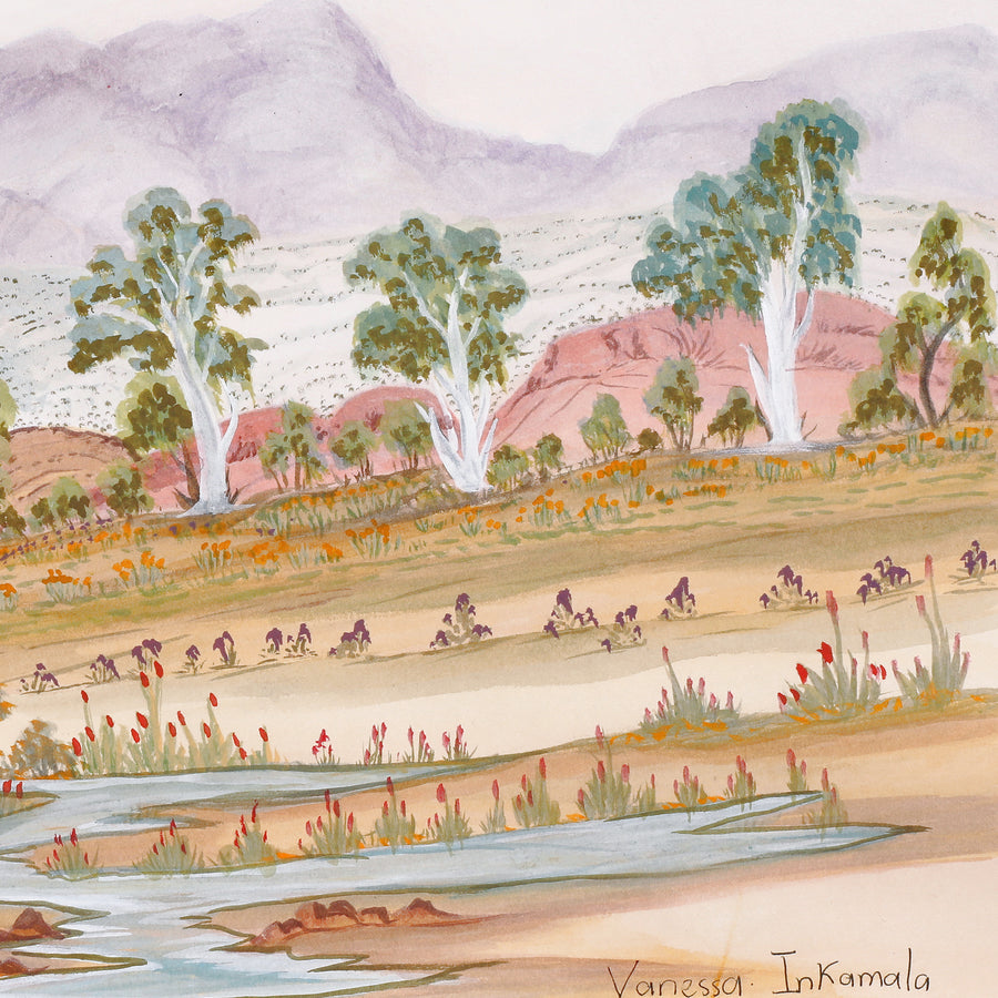 Aboriginal Artwork by Vanessa Inkamala, Tjoritja (West MacDonnell Ranges) 50.5x33cm
