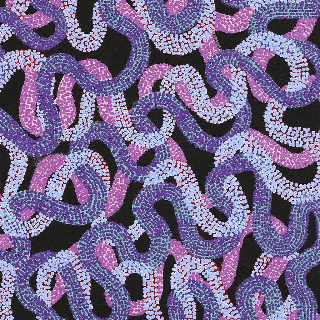 Aboriginal Artwork by Vanetta Nampijinpa Hudson, Warlukurlangu Jukurrpa (Fire country Dreaming), 107x107cm