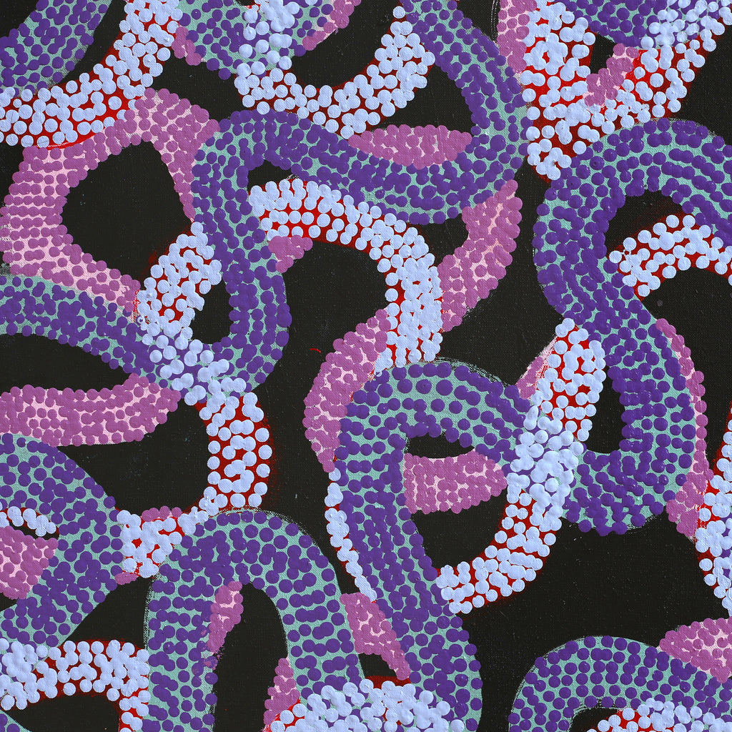 Aboriginal Artwork by Vanetta Nampijinpa Hudson, Warlukurlangu Jukurrpa (Fire country Dreaming), 107x107cm