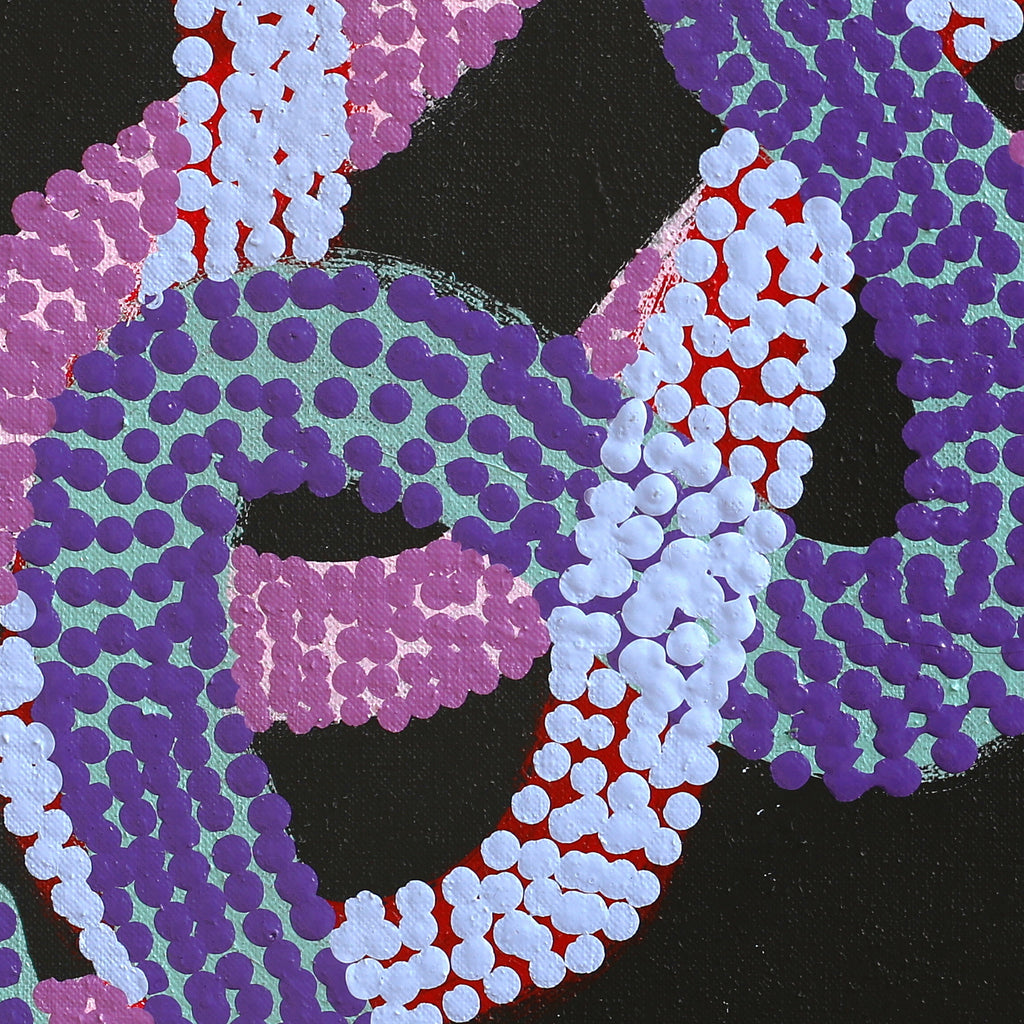 Aboriginal Artwork by Vanetta Nampijinpa Hudson, Warlukurlangu Jukurrpa (Fire country Dreaming), 107x107cm