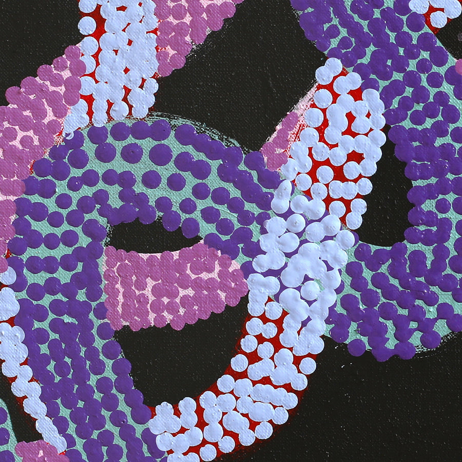 Aboriginal Artwork by Vanetta Nampijinpa Hudson, Warlukurlangu Jukurrpa (Fire country Dreaming), 107x107cm